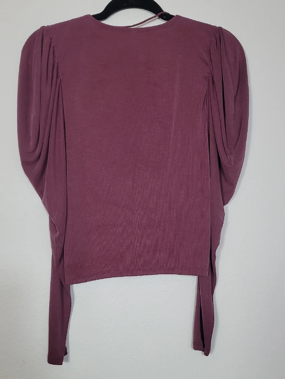 Free People Tie The Knot Top Size S Maroon Puff Sleeve Front Tie OB1054017 Boho